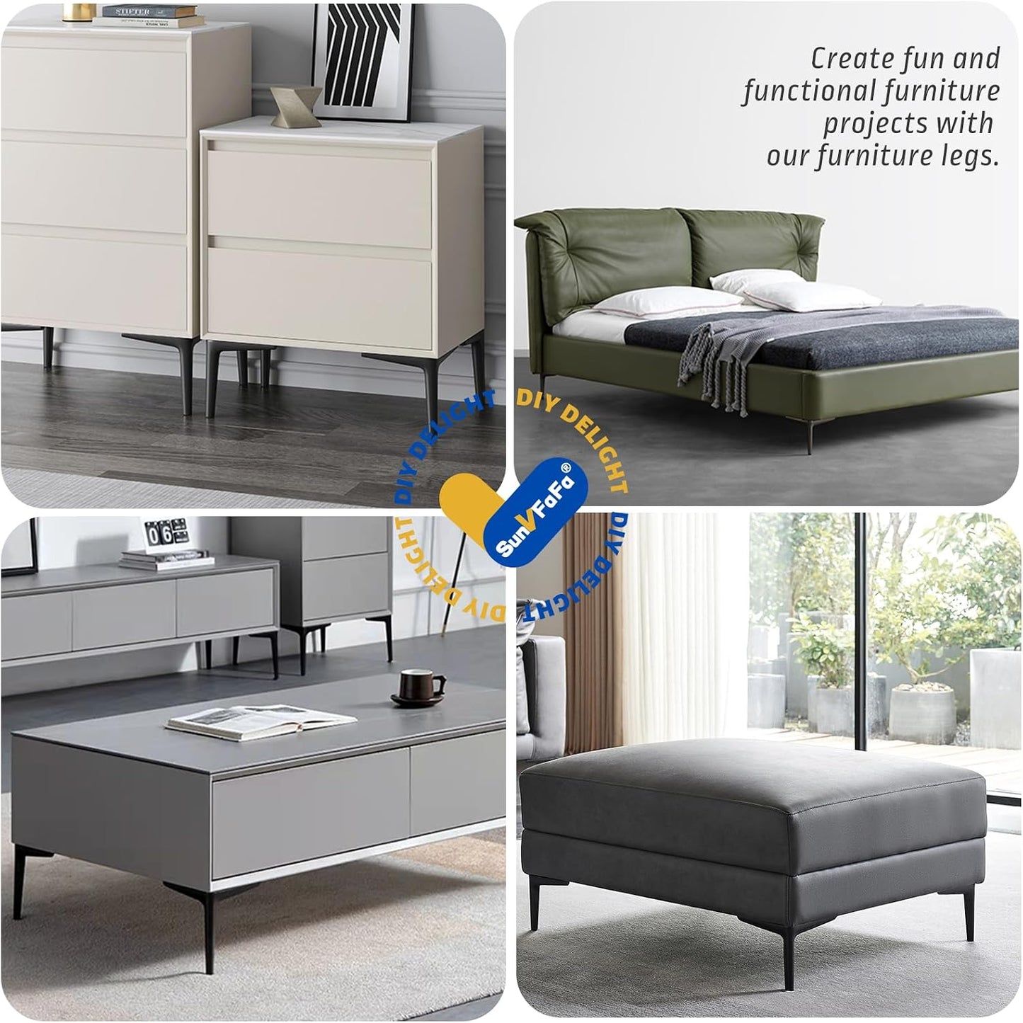 6 Inch Furniture Legs, DIY Cabinet Legs for Furniture Set of 4 | Heavy Duty Matte Black Metal Legs for Cube Storage, Modern Short Replacement Dresser Feet for Couch Futon Nightstand Ottoman