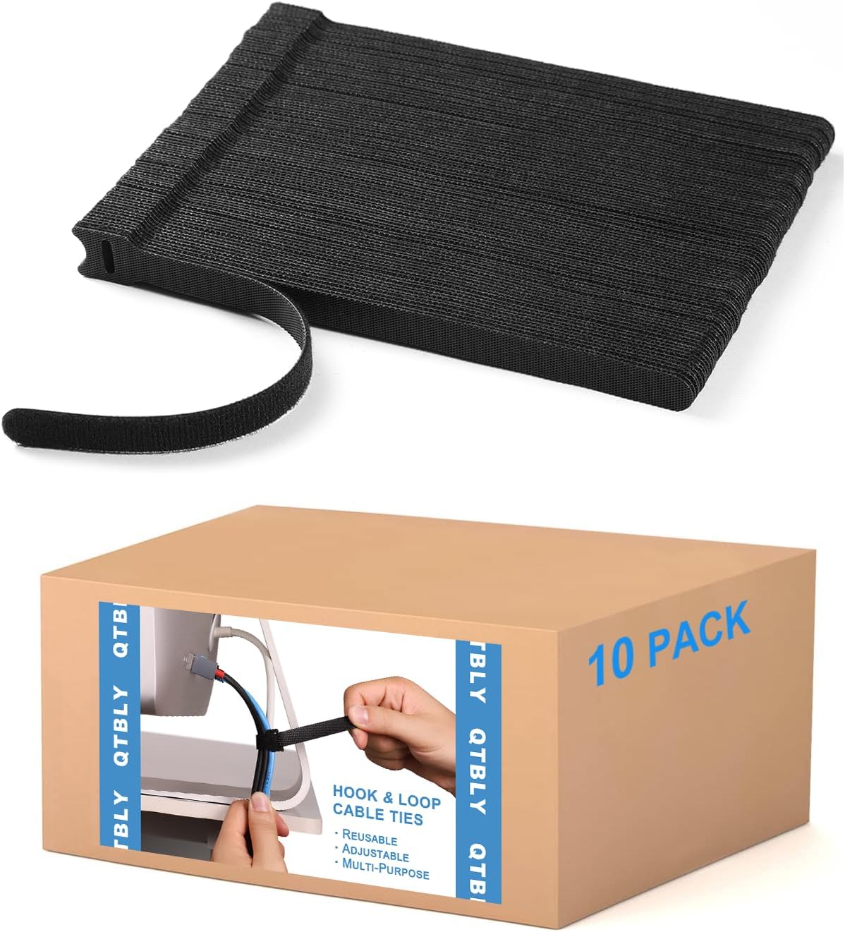 1,000 PCS 8 Inches Reusable Cable Ties | Adjustable Cord Wraps, Cable Straps | Hook & Loop Cord Organizer, Cable Management (100 PCS x 10 Packs)