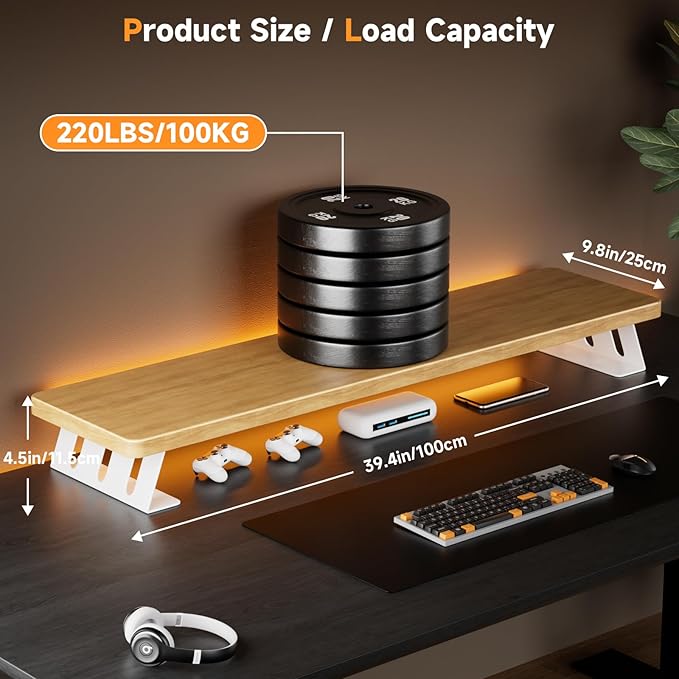 NestNeat Dual Monitor Stand Riser, 39 Inch Large Wood Monitor Stands - Image 3