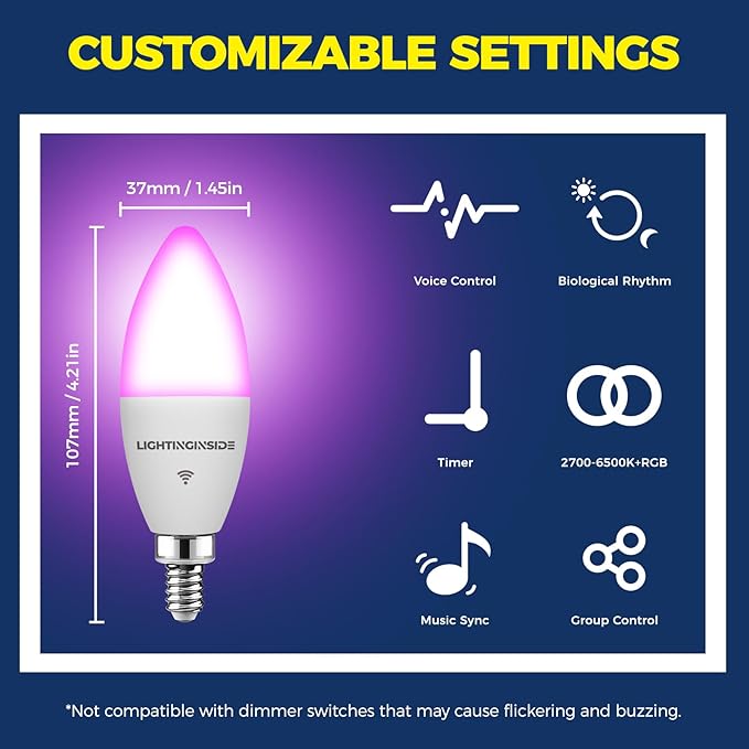 Lightinginside E12 Smart Light Bulbs 60W Equiv., Work - Image 3