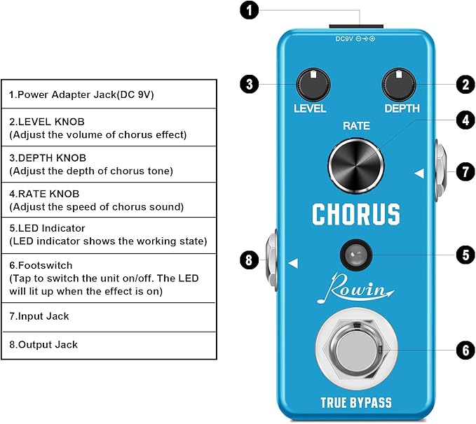 Rowin Analog Chorus Pedal for Electric Guitar Bass True Bypass LE-304 - Image 2