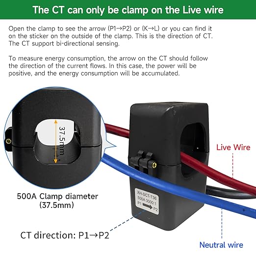 WiFi Energy Monitor with 2 * 500A Clamps, Real-Time Electricity Tracking - Image 6