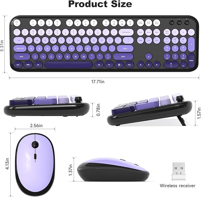 MOFII Wireless Keyboard and Mouse Combo, Full Size 2.4G Retro Round Computer - Image 7