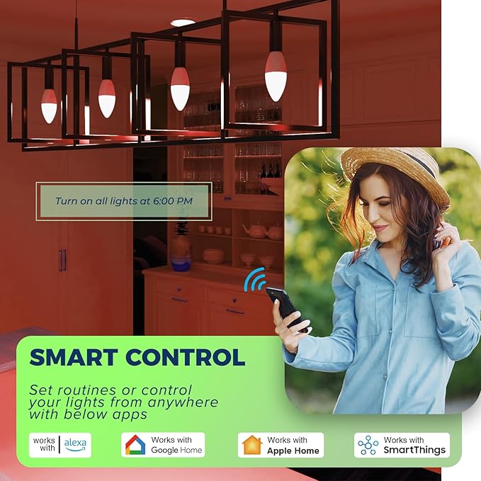 Lightinginside Matter Candelabra Smart Light Bulbs 60W Equivalent, Candle E12 - Image 5