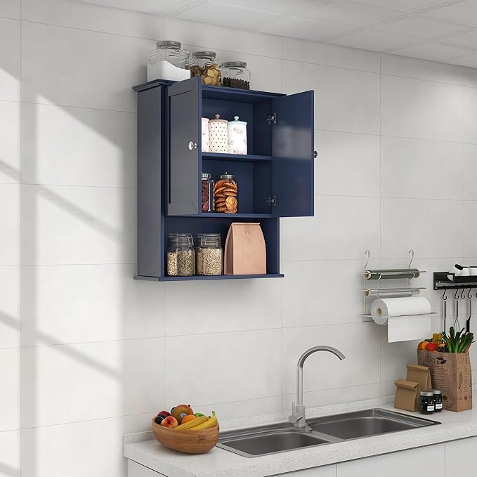 Bathroom Wall Cabinet Navy Blue Over Toilet Storage Cabinets 24x30 in Above - Image 9