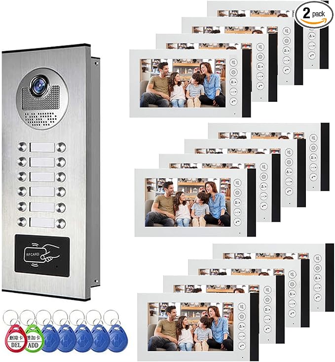 Wired Video Multifamily Apartment Intercom System, 2/3/4/6/8/10/12 Units 7 inch by ANJIELOSMART