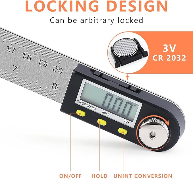 Yanguotool Digital Angle Ruler: 200mm/8-Inch Protractor Finder - Image 2