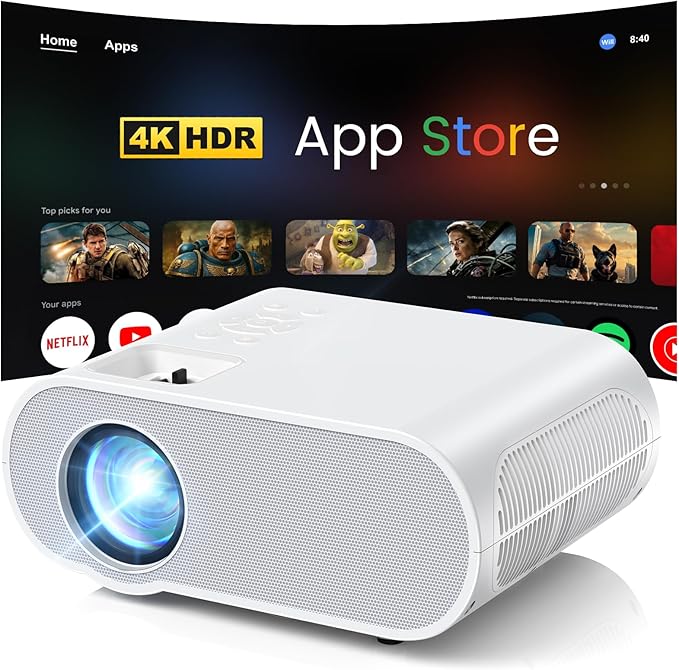 1500 ANSI Smart Projector, HOMPOW 4K Projector by HOMPOW