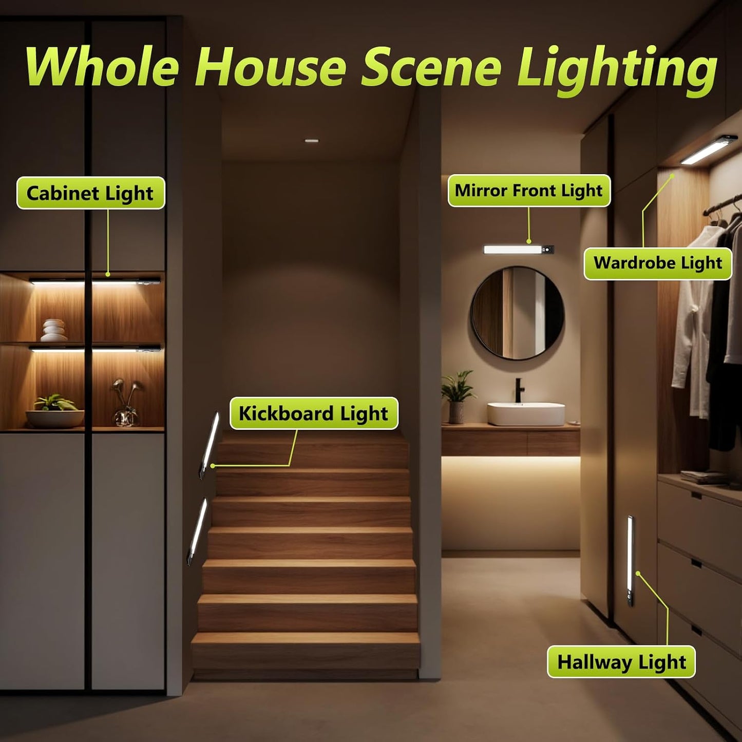 Mpotmiy 6 Pack 10" Under Cabinet Lights with Digital Display,52 LED Rechargeable Motion Sensor Light Indoor,3 Color Temperatures, Magnetic Dimmable Closet Lights, Under Counter Light for Kitchen