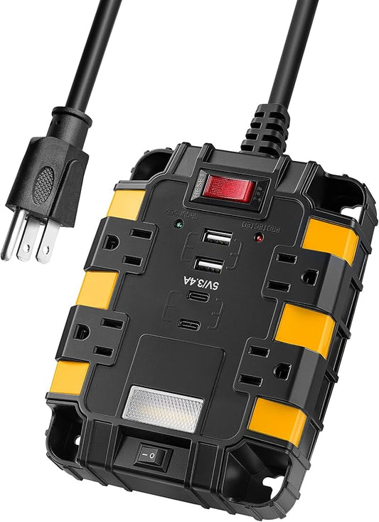 SURAIELEC Magnetic Power Strip, 1080J Surge Protector, 4 Outlets, 2 USB-A & 2 by SURAIELEC