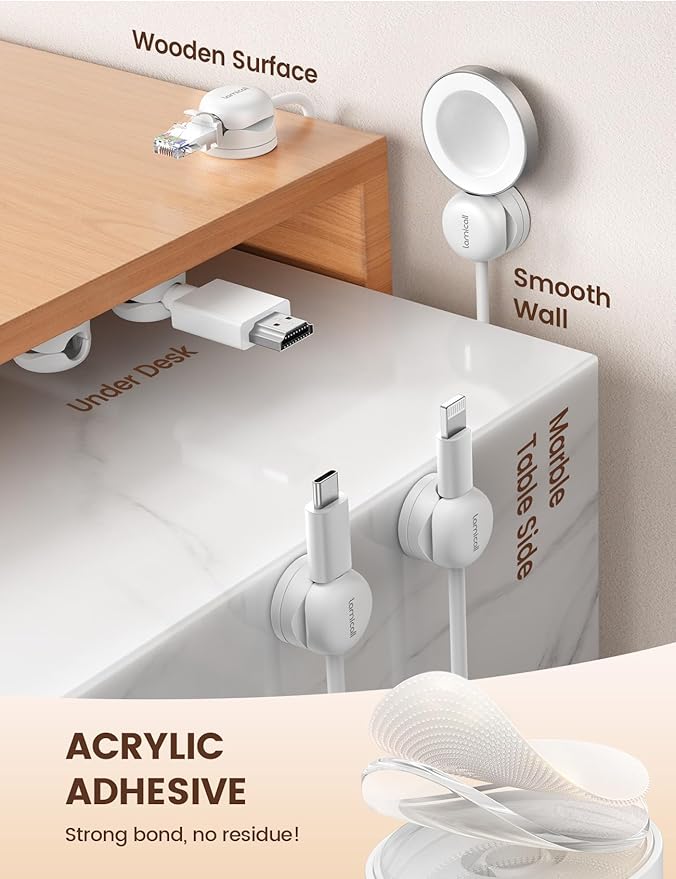 Lamicall 12Pack Rotatable Cord Organizer, Office Desk Nightstand Accessories - Image 4