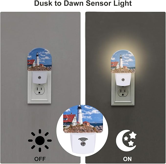 sndheke Beautiful White Lighthouse Night Light Plug into Wall, Ocean Seaside - Image 3