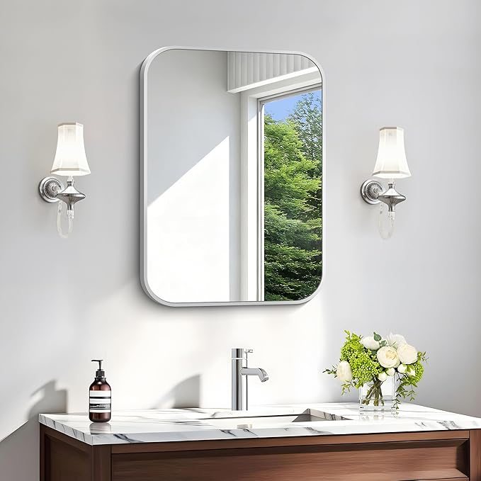 Silver Bathroom Mirror, 18 x 24 Inch Rectangle Mirrors by WelcometoCIVENO