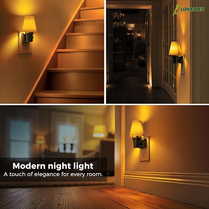 L LOHAS LED Night Lights Plug into Wall, 2 Pack Linen Fabric Round Platform - Image 7