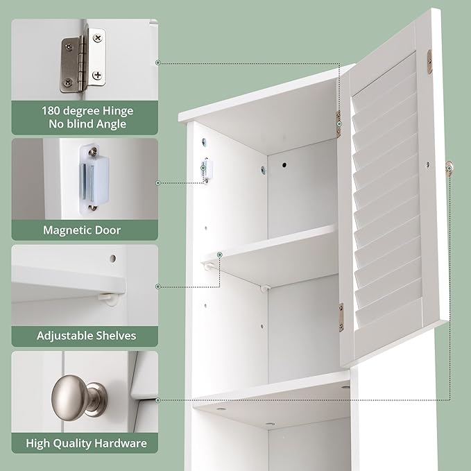 Small Bathroom Wall Cabinet, Slim Single Louvered Door Narrow Over The Toilet - Image 3