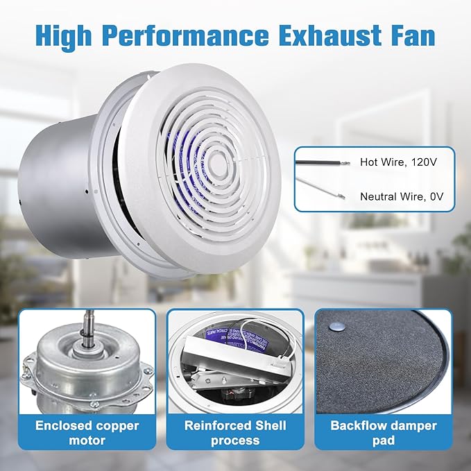 HTONG Innovation V2262-50 7 Inch Bathroom Exhaust Fan, 50 CFM Ceiling Exhaust - Image 3