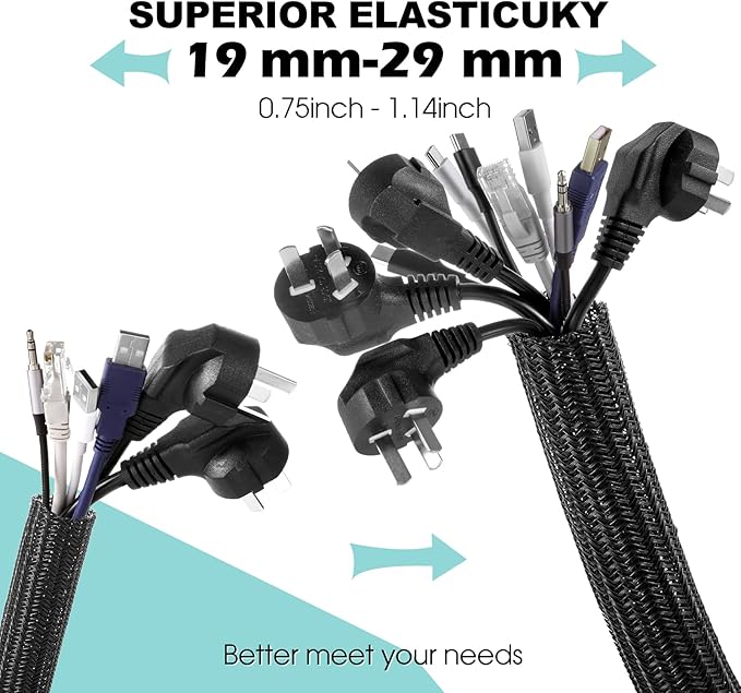 AGPTEK Cable Sleeve Cover, 2 Pack 5ft - Image 3