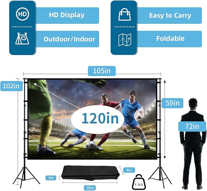 TOWOND Projector Screen and Stand, 120 inch Outdoor Projection Screen, Portable - Image 4