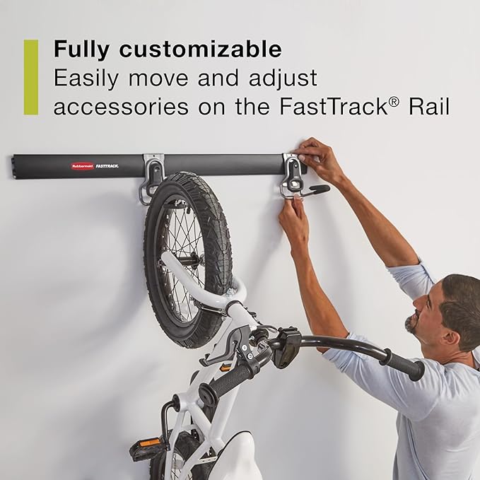 Rubbermaid Garage FastTrack 8-Piece Small Kit Black/Grey All-in-One Rail & Hook - Image 5