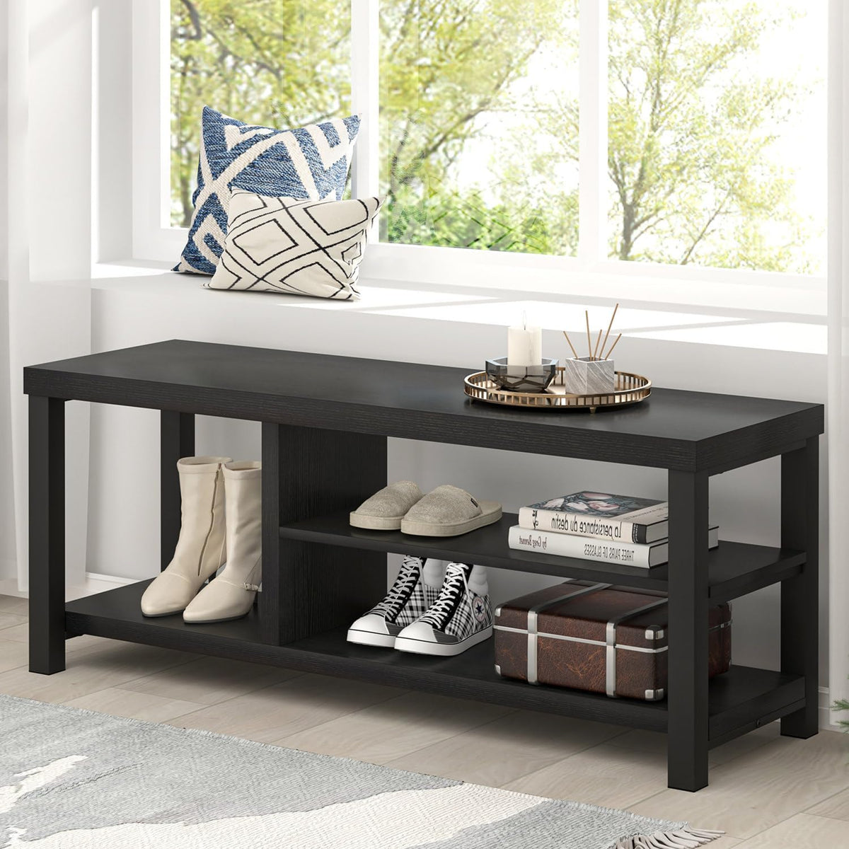 excefur shoe bench, rustic wooden storage bench for, main product view