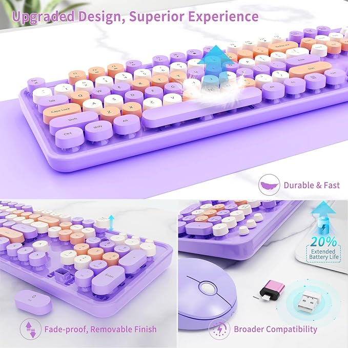 Nowlike Wireless Keyboard and Mouse Combo, Retro Typewriter Keyboard - Image 4
