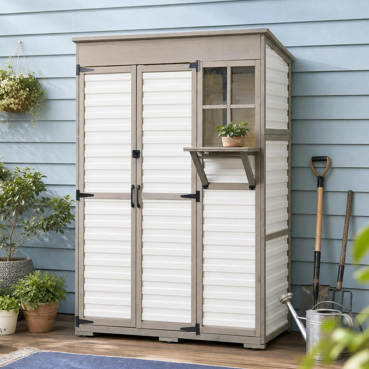 large outdoor storage cabinet with 3 shelves, weatherproof, main product view