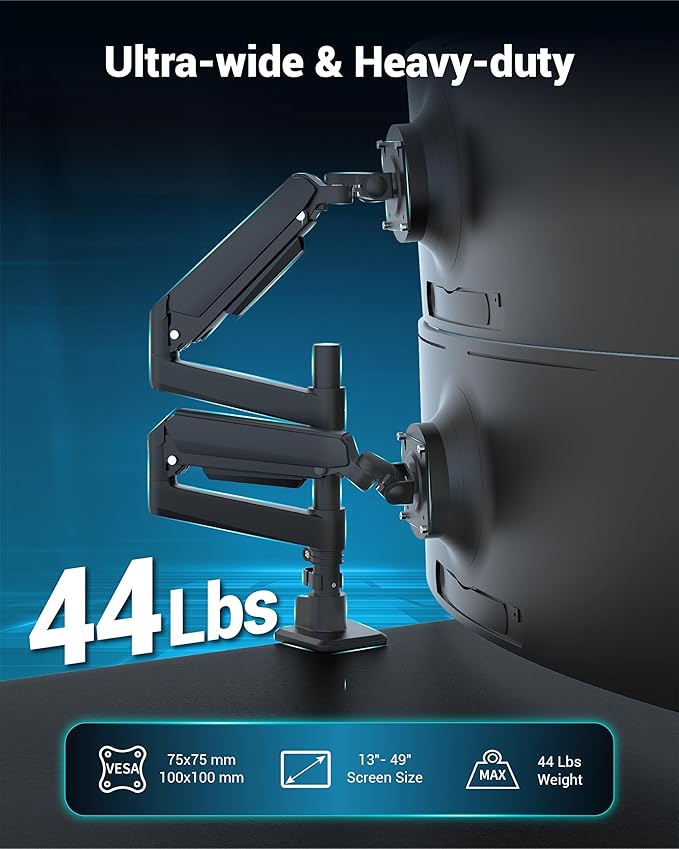 Ergounion Dual Monitor Arm for 13-49 Inch Ultrawide Screens, Heavy Duty Monitor - Image 2