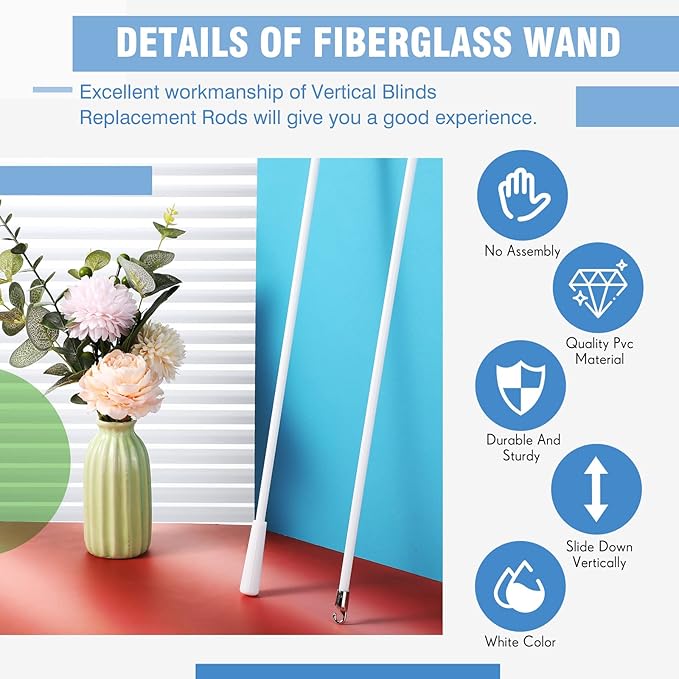 Bokon 2 Pieces White Fiberglass Blind Wand Vertical Blinds Stick Replacement - Image 5