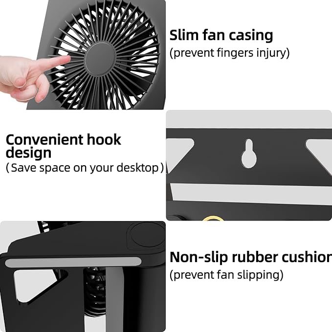 Small Desk Fan, VEMONT USB Table Fan, 5000mAh Rechargeable Battery Fan - Image 4