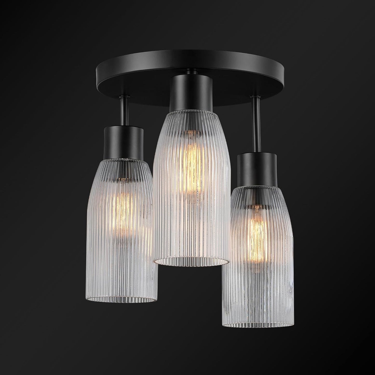 Globe Electric 66000133 3-Light Flush Mount Ceiling Light, Matte Black, Clear Ribbed Glass, Home Improvement, Dining/Kitchen