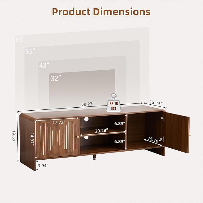 MAHYIZYI 58'' TV Stand for 65 inch TV, Mid Century Modern Entainment Center - Image 2