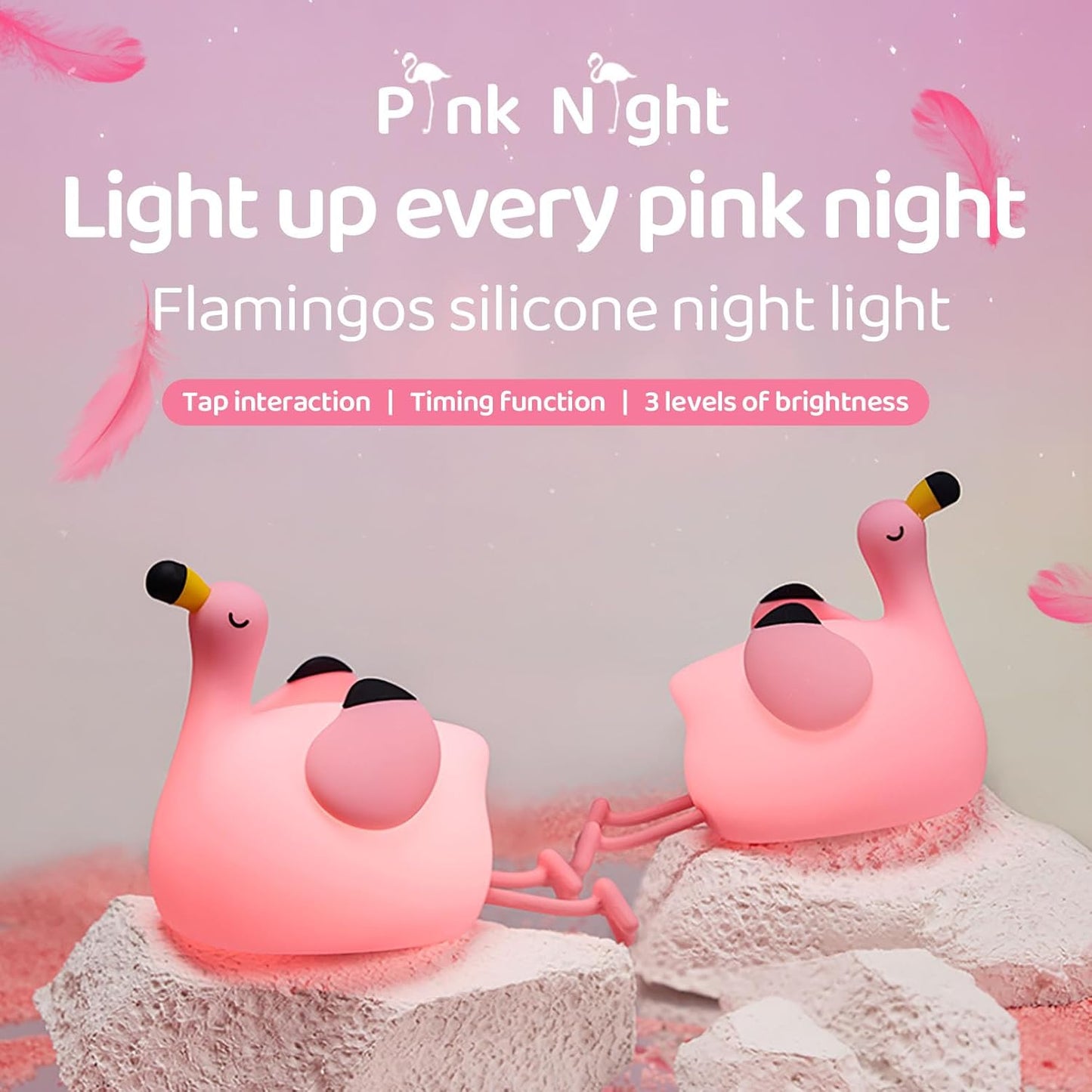 Pink Flamingo Night Light for Kids, Dimmable Silicone LED Baby Nursery Night Light, Funny Nightlight Girls Trendy Gifts, Rechargeable Bedside Lamp Kawaii Pink Decor for Bedroom Home Office