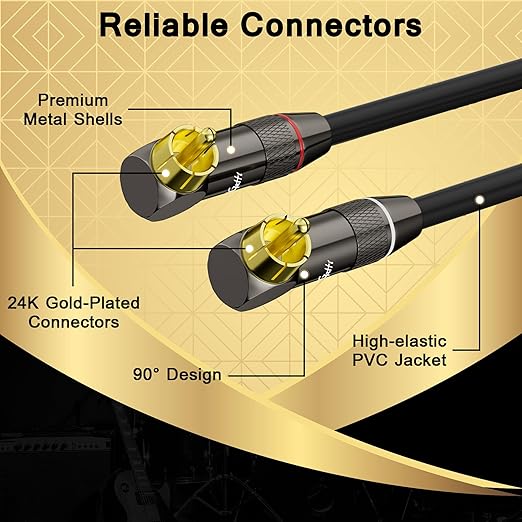 Right Angle RCA Cable 30 FT, 90 Degree 2RCA to 2RCA Stereo Audio Cable - Image 2