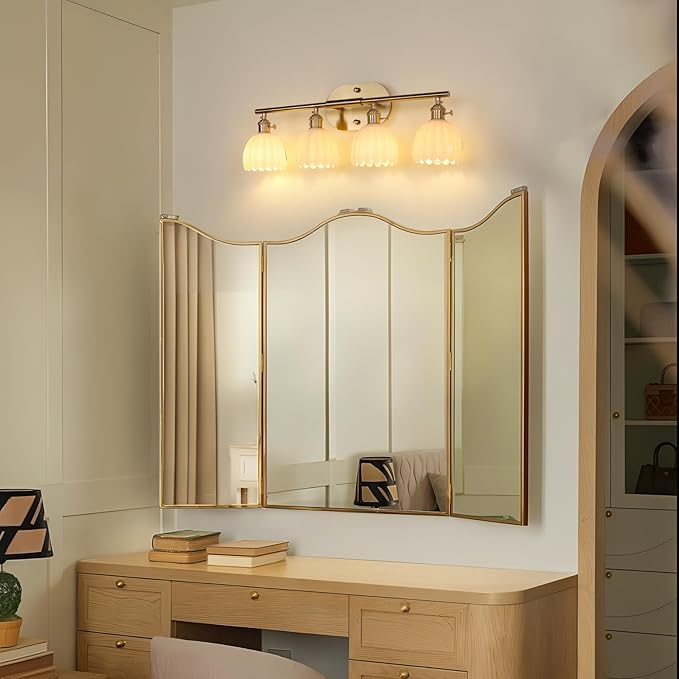 Shenmoyl Bathroom Light Fixtures, 4-Light Brass Vanity Wall Light Over Mirror - Image 2