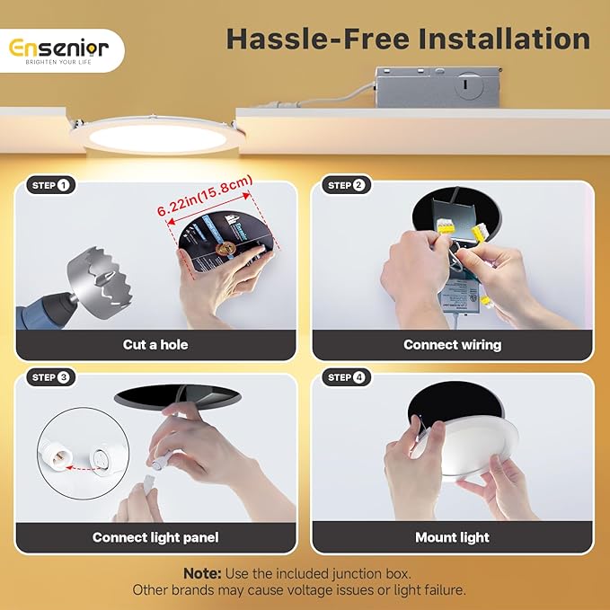 Ensenior 12 Pack 6 Inch LED Recessed Ceiling Light, 2700K-5000K 5CCT, 1200LM - Image 5