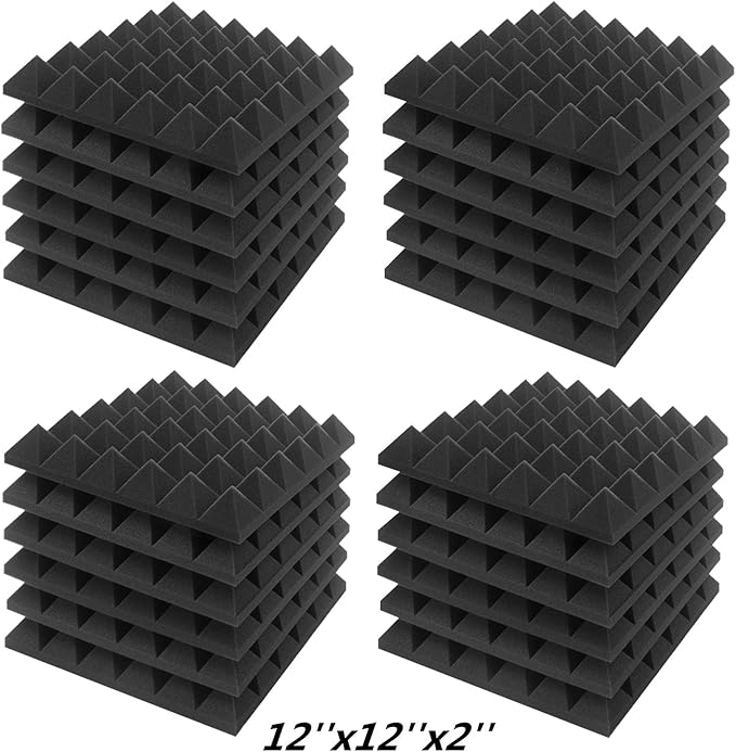 JBER Acoustic Sound Foam Panels, 24 Pack 2" X 12" X 12" Charcoal Soundproofing by JBER