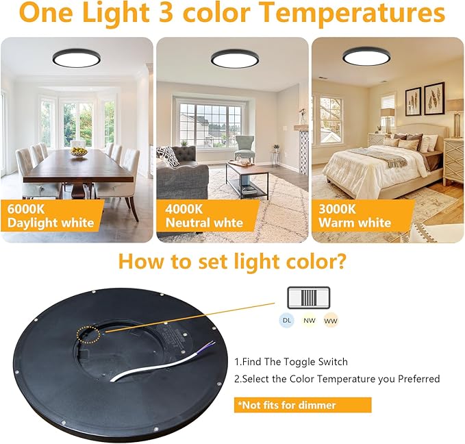 RLEDPZTX Led Flush Mount Ceiling Light, 9 Inch 18w 1860lm, 3000k/4000k/6000k - Image 3