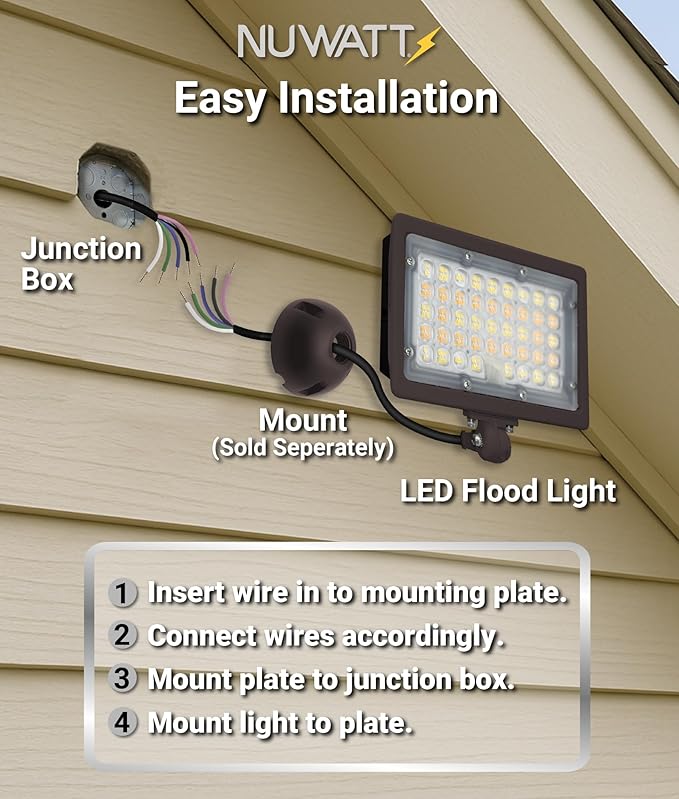NUWATT 50W LED Flood Light, 3CCT 3000K/4000K/5000K Selectable, IP65 Waterproof - Image 9