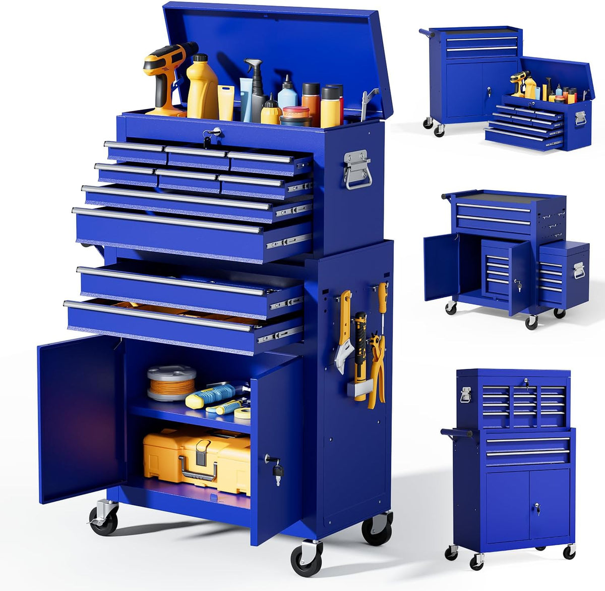 10-drawer rolling tool chest with wheels, lockable 2-in-1, main product view