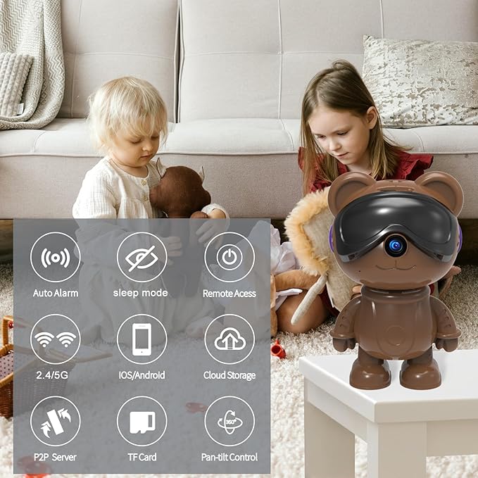 dzcctvipc Cute Bear 2K Robot & Pet Camera – Hidden Indoor Security, Motion & - Image 2