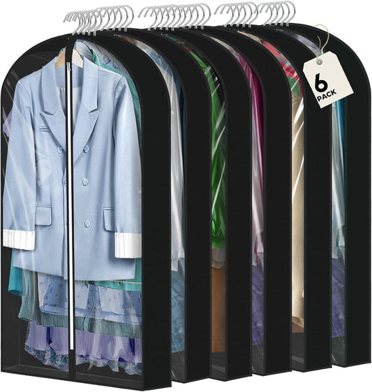 6 Pcs 60" Garment Bags for Hanging Clothes, Garment Bags Shoulder Covers