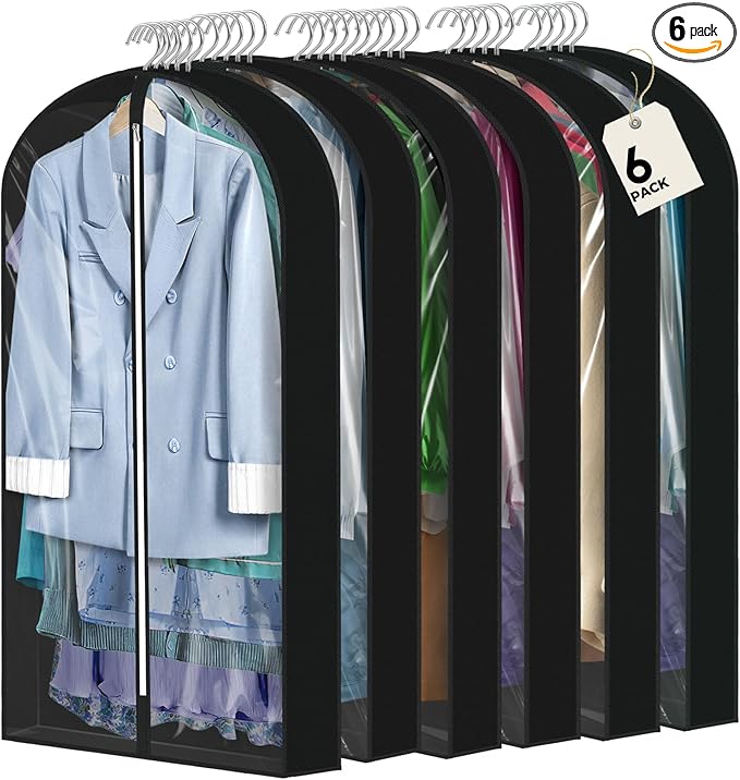 6 Pcs 40" Garment Bags for Hanging Clothes, Garment Bags Shoulder Covers by AURUZA