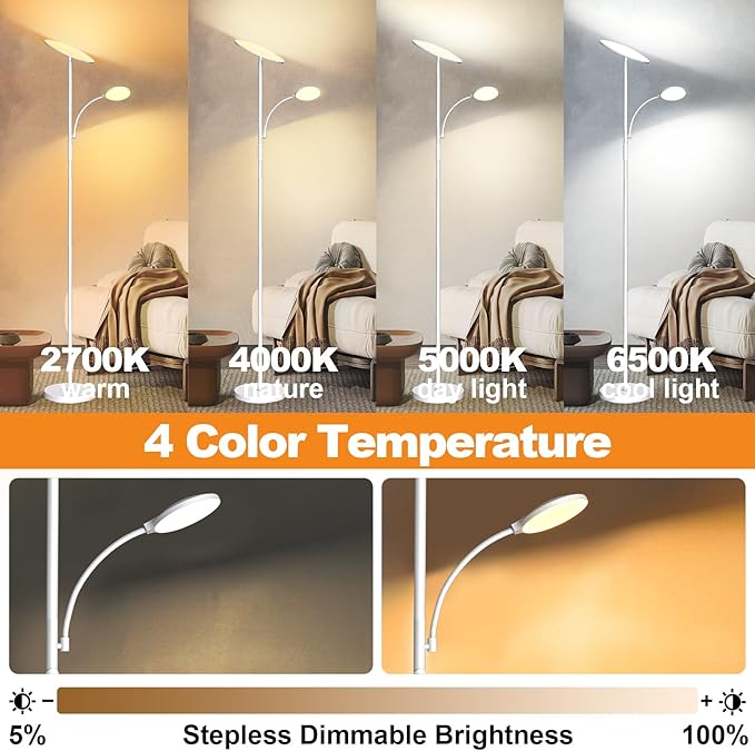 marctronic White Floor Lamps for Living Room, 44W/4500LM Super Bright 2 in 1 - Image 5