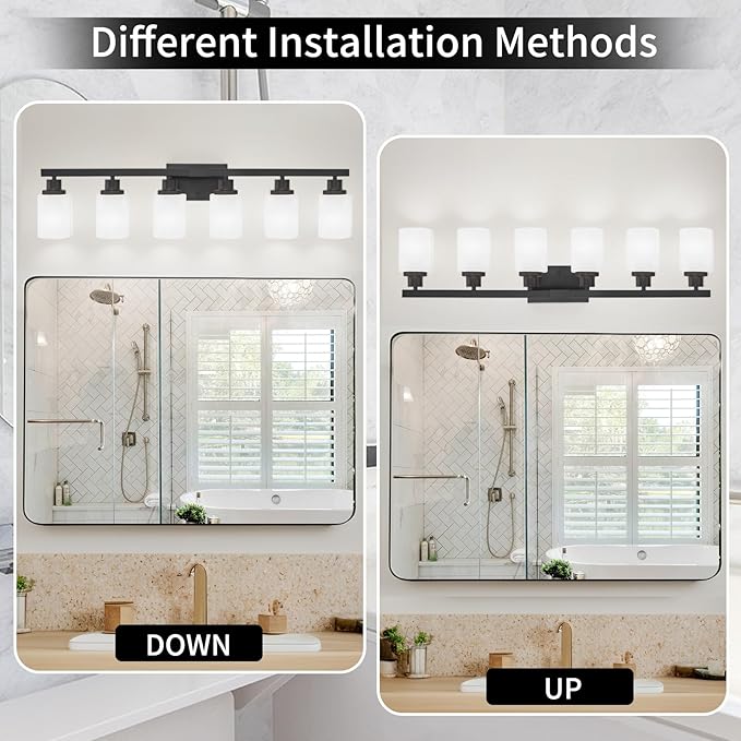 DIKAIDA 6-Light Black Vanity Lights, Matte Bathroom Lighting Fixtures - Image 5