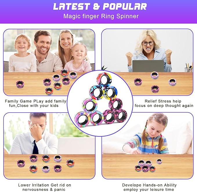 Cevioce 9Pcs Magnetic Rings Fidget Toy Set, ADHD Anxiety Magnetic Fidget Toys - Image 6