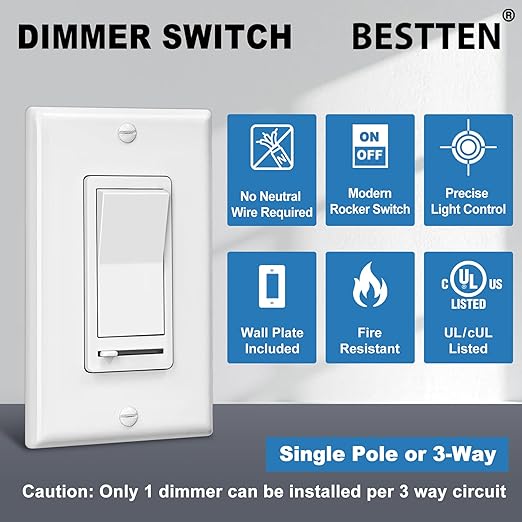 BESTTEN 2 Pack Dimmer Light Switch, Universal Lighting Control, Single Pole or - Image 4