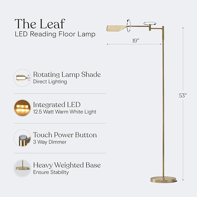 Brightech Leaf Pharmacy LED Reading Lamp, Dimmable Floor Lamp - Image 4