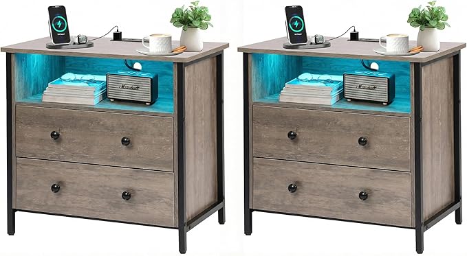 Tykacna 27 Inch Wide Night Stand, Lrage Wood Night Stand Set 2 by Tykacna