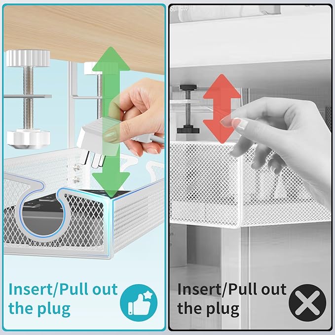 Under Desk Cable Management Tray White, No Drill Desk Cable Management Organizer - Image 4