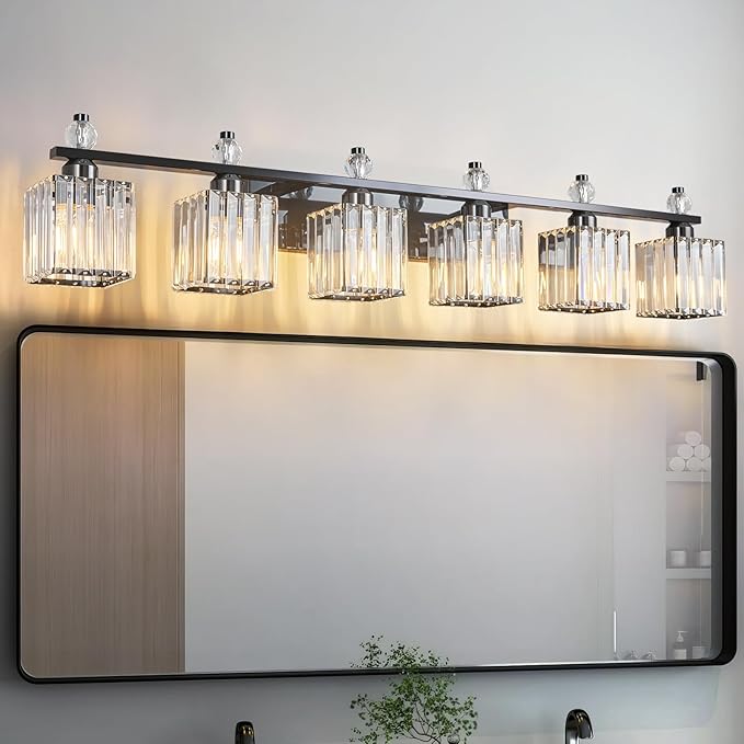 FDPBY Vanity Lights 6-Light Modern Crystal Vanity Light Plating Black Bathroom by FDPBY